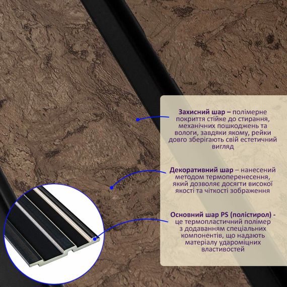 Рейка декоративна PS 2900х120х12мм Шоколадний мармур SW-00001754 | Зображення 3