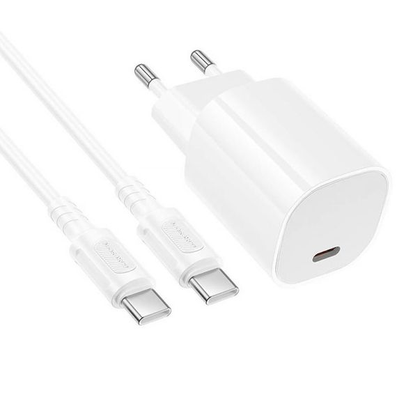 МЗП Borofone BA103A Pudding PD20W (1USB-C) + кабель Type-C to Type-C White | Зображення 2