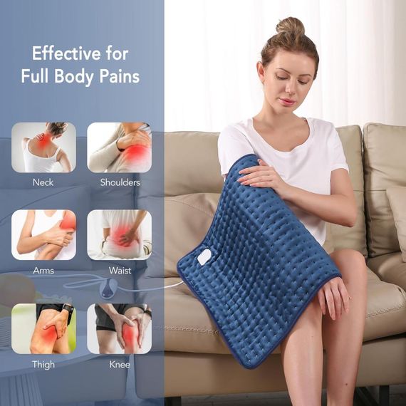 Електрична грілка CURECURE 50x60 см із автоматичним вимкненням, 5 рівнів нагріву, для спини, шиї та плечей, бавовна, синя | Зображення 4