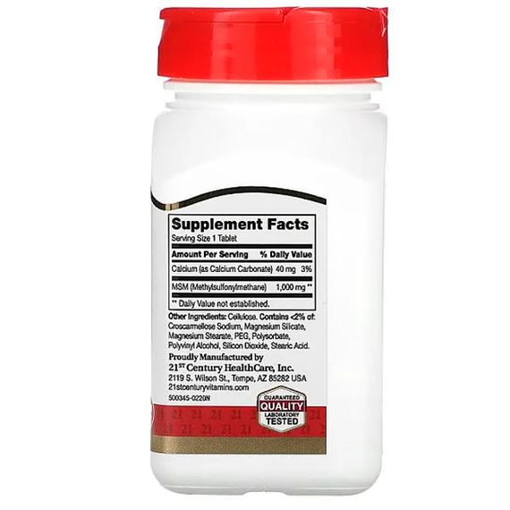Препарат для суставов и связок 21st Century MSM 1000 mg 90 Tabs | Зображення 1