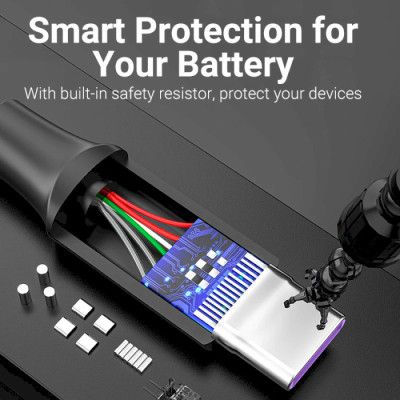 Дата кабель USB 2.0 AM to Type-C 0.5m 5.0A (25W) PVC black Vention (CORBD) | Зображення 1