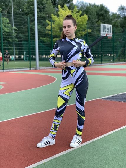 Спортивні легінси 4Profi з принтом "Геометрія" сірий/жовтий (дайвінг) розмір M дайвінг 15704 | Зображення 1