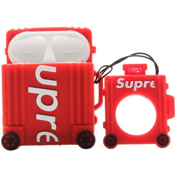 Силиконовый футляр Brand для наушников AirPods 1/2 + кольцо Supreme red | Зображення 1