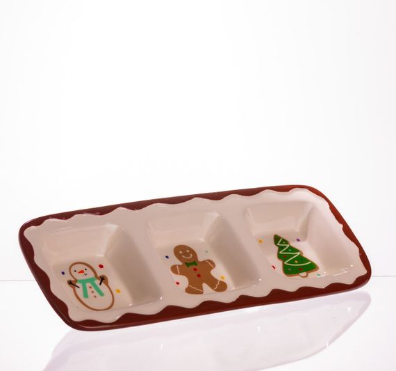 Менажница фарфоровая Merry Christmas на 3 секции 30×11×2.5 (см) прямоугольная CR-1-41 | Зображення 1