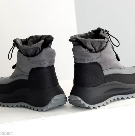 Спортивные серые ботинки дутики водонепроницаемые с фиксатором | Зображення 5