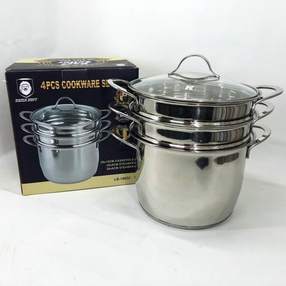 Кастрюля пароварка-мантоварка LB-1863C с нержавеющей стали с стеклянной крышкой XE-382 4,7 л | Зображення 5