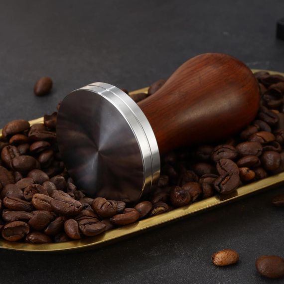 Темпер 51 мм для кофе из нержавеющей стали деревянной ручкой силиконовым ковриком для бариста для кофемашины | Зображення 2