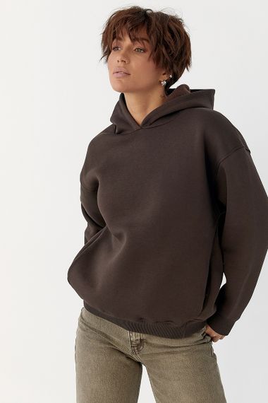 Тепле однотонне худі - темно-коричневий цвет, M (є розміри)