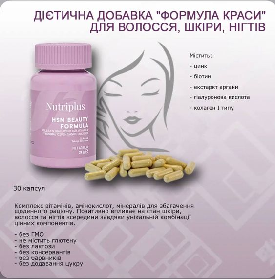 Диетическая добавка Farmasi "HSN формула красоты" Nutriplus 30 шт | Зображення 2