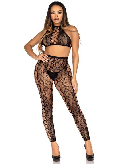 Комплект Leg Avenue Crop Top & Crotchless Tights One Size Black Sex Aura | Зображення 3