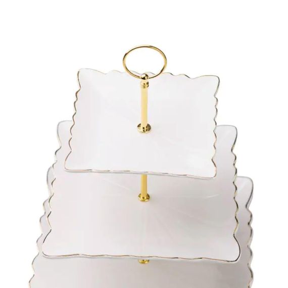 Етажерка для фруктів і десертів 3- ярусна квадратна, біла HP-7-730 | Зображення 3