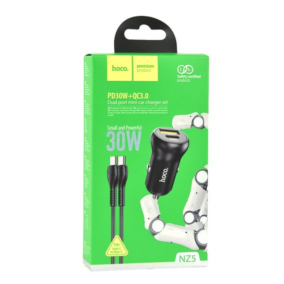Автозарядний пристрій Hoco NZ5 Smooth road PD 30W+QC3.0 Type-C to Type-C | Зображення 1