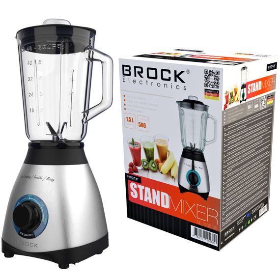 Блендер BROCK BL 1502 SS стаціонарний 500Вт/ скляна чаша 1,5л/ PULSE/ 2 швидк./дроблення льоду/метал | Зображення 5