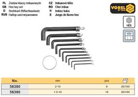 Набір ключ шестигранний тип L HEX 1,5-10 мм 10 штук VOREL-56390