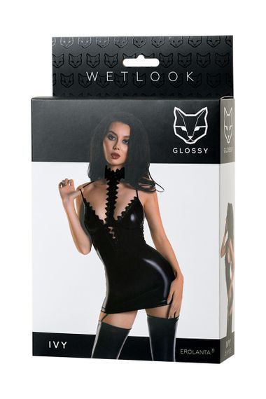 Плаття з чокером Glossy Ivy з матеріалу Wetlook, чорне - L sexstyle