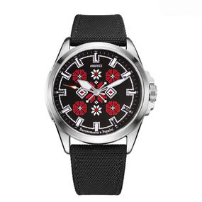 Патріотичний наручний годинник Awarder Embroidery Silver-Red Black Battery 10ATM