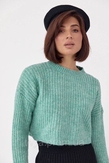 В'язаний укорочений джемпер oversize колір м'ятний розмір S FL_000858 | Зображення 7