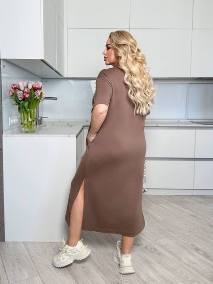 Женское платье-футболка длинное с коротким рукавом, больших и батальных размеров IS873, цвет мокко, размер 58/60 | Зображення 1