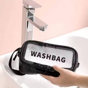 Косметичка прозора з чорною окантовкою та ручками на блискавці 19,5*13*8 Чорна