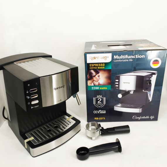 Кофемашина рожковая эспрессо Rainberg RB-2273 2200Вт с капучинатором 1.6л, кофеварка полуавтоматическая HJ-87 | Зображення 3
