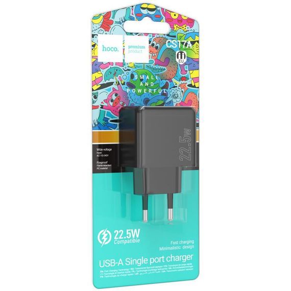 СЗУ Hoco CS17A Wish QC3.0 22.5W (1USB-A) Black | Зображення 1