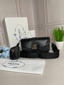 Сумка женская Prada Pocket nylon and brushed leather bag черная  wb010