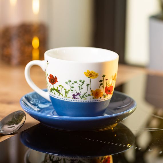 Фарфоровая чашка с блюдцем 250 мл с цветам Синяя RX-N24723BL | Зображення 2