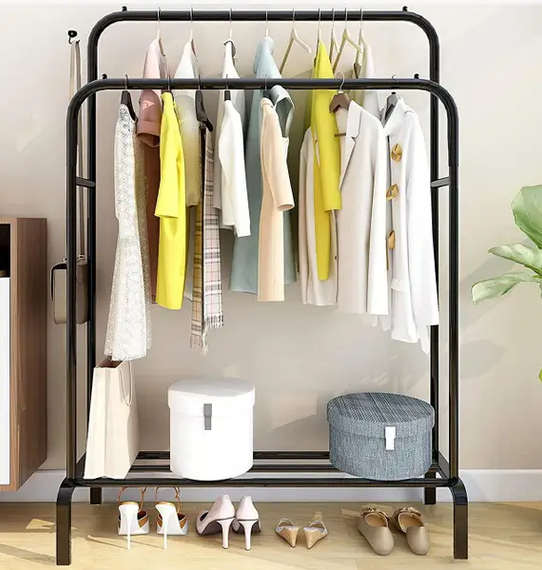 Подвійна стійка вішалка для одягу та полицею для взуття Double floor Hanger 110х150х57см | Зображення 2