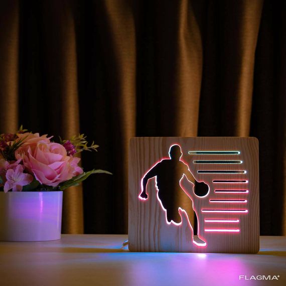 Светильник ночник ArtEco Light из дерева LED "Баскетболист с мячем" с пультом и... | Зображення 2