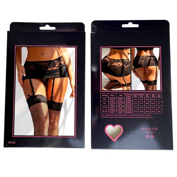 Комплект полупрозрачный пояс для чулок StarNight с цветочным узором, черный, XL/2XL sexstyle | Зображення 4