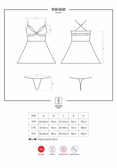 Еротичний мереживний комплект із сіточкою Obsessive 838-BAB-1 babydoll & thong black, чорний, пе, XXL | Зображення 7