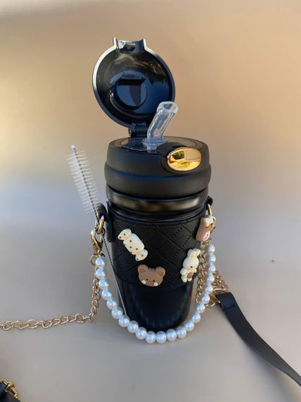 Термос непроливайка поїльник з трубочкою 480мл Чорний +щіточка в подарунок | Зображення 1