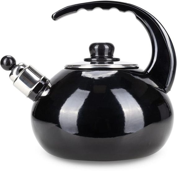 Чайник емальований Kamille "Boiling Water" 2.5л зі свистком, чорний глянець