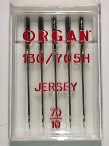 Голки швейні для вязаних та трикотажних тканин ORGAN Jersey №70 пластиковий бокс 5 штук для побутових швейних машин