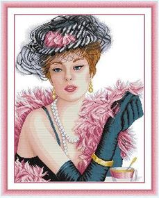 Набір для вишивання за нанесеною на канву схемою "Elegant Lady". AIDA 14CT printed 44*55 см