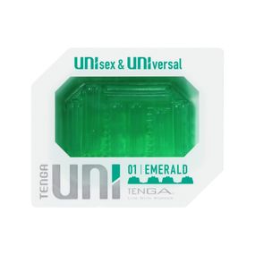 Унисекс-стимулятор Tenga UNI Emerald, зеленый, с геометрическим рельефом, лубрикант в комплекте
