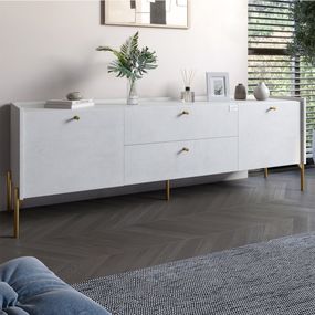 Тумба під телевізор з шухлядами LION Wood з золотими ніжками 180х50х40 см Бетон style (LION-043109)