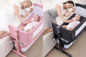 Многофункциональная детская приставная кроватка-качалка с пеленалным столиком