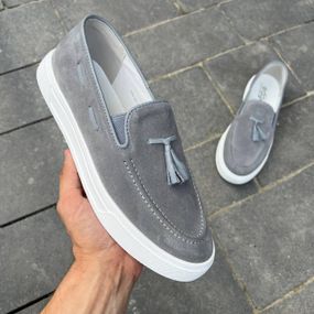 Мужские лоферы серый замш 40 размер