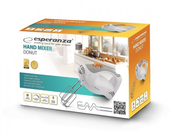 Миксер ручной Esperanza EKM009 Donut, кухонный миксер 250 Вт, Turbo, насадки для теста и взбивания | Зображення 8