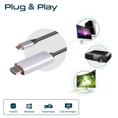 Кабель мультимедийный USB-C to HDMI hdlink-60h.grey Promate (hdlink-60h.grey) | Зображення 7