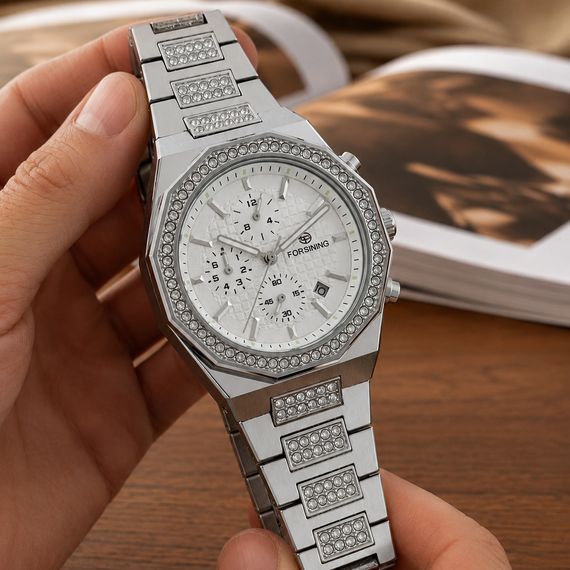Наручний механічний годинник Forsining 8314 Silver-White Steel | Зображення 2
