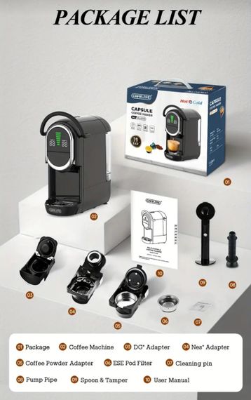 CAFELFFE 4-в-1 Автоматическая Капсульная Кофемашина 19 BAR, (Dolce Gusto, Nespresso, ESE Pods и  Молотым Кофе) | Зображення 9