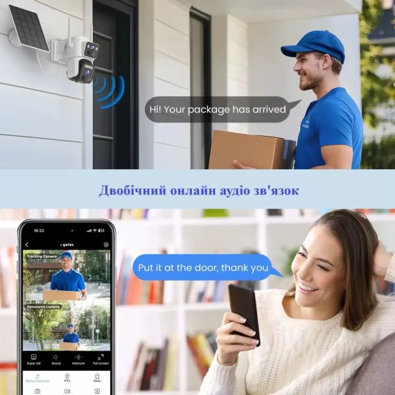 Поворотная WiFi камера 2 линзы 4к / Видеокамера с солнечной панелью 8mp | Зображення 4