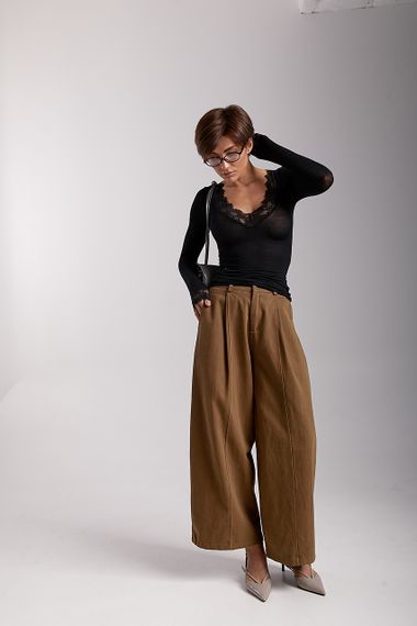 Напівпрозорий лонгслів з мереживними вставками - чорний цвет, M (є розміри) | Зображення 2