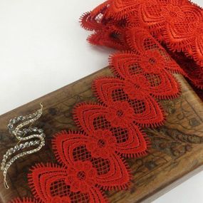 (1 метр) Кружево макраме  7см Цвет - Красный (10М-L0434-3)