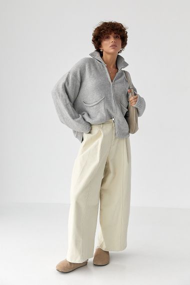 В'язаний кардиган на блискавці з кишенями - сірий цвет, ONE SIZE (є розміри) | Зображення 2