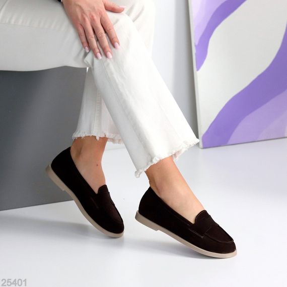 Зручні туфлі лофери натуральна замша колір Шоколад | Зображення 4