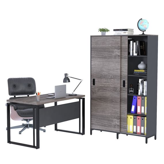 Шкаф офисный раздвижной Loft Design LS-1200-1900 антрацитдуб палена | Зображення 2
