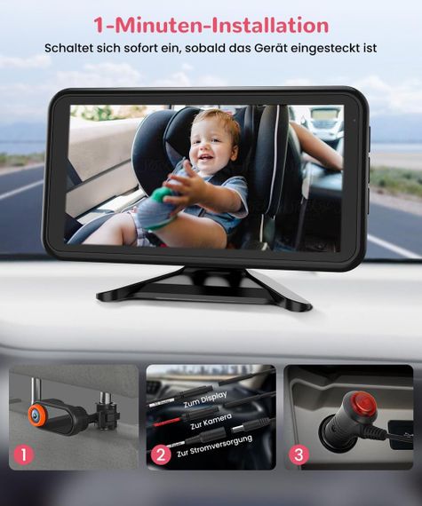 Автомобільна відеоняня LUCKVIEW, монітор 5.2” з камерою заднього виду для малюків в авто Full HD, нічне бачення | Зображення 1